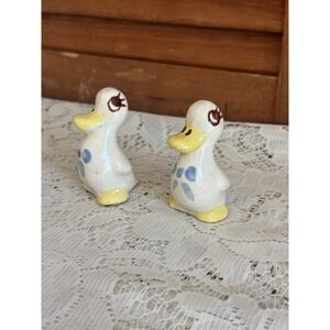 Vintage Ceramic Duck Figurine White Blue Floral Hand Painted Glazed Shelf Sitter